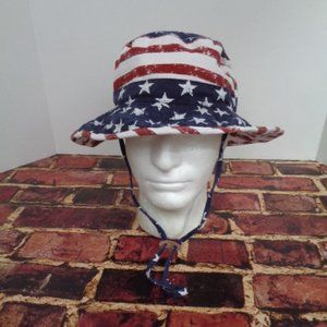 red white and blue floppy hat
